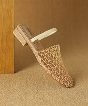 Stylish Apricot Hollow Out Splicing Slide Sandals