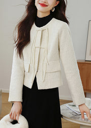 Stylish Apricot O Neck Chinese Button Cotton Coats Fall