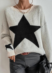 Stylish Apricot Stars Pattern Knit Sweaters Fall