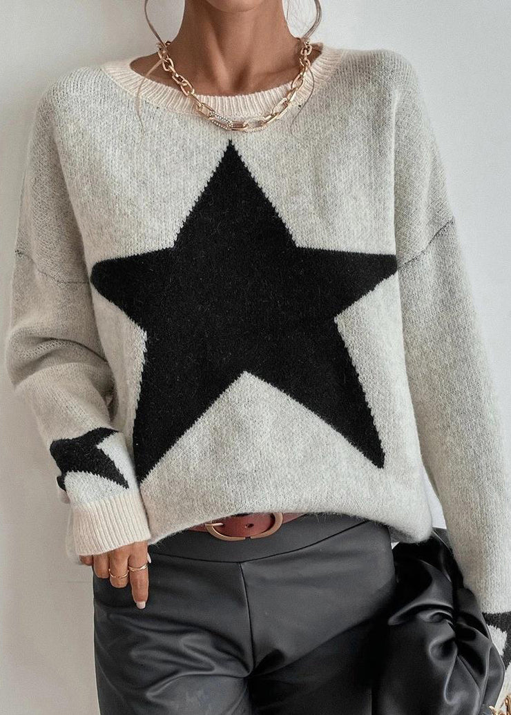 Stylish Apricot Stars Pattern Knit Sweaters Fall