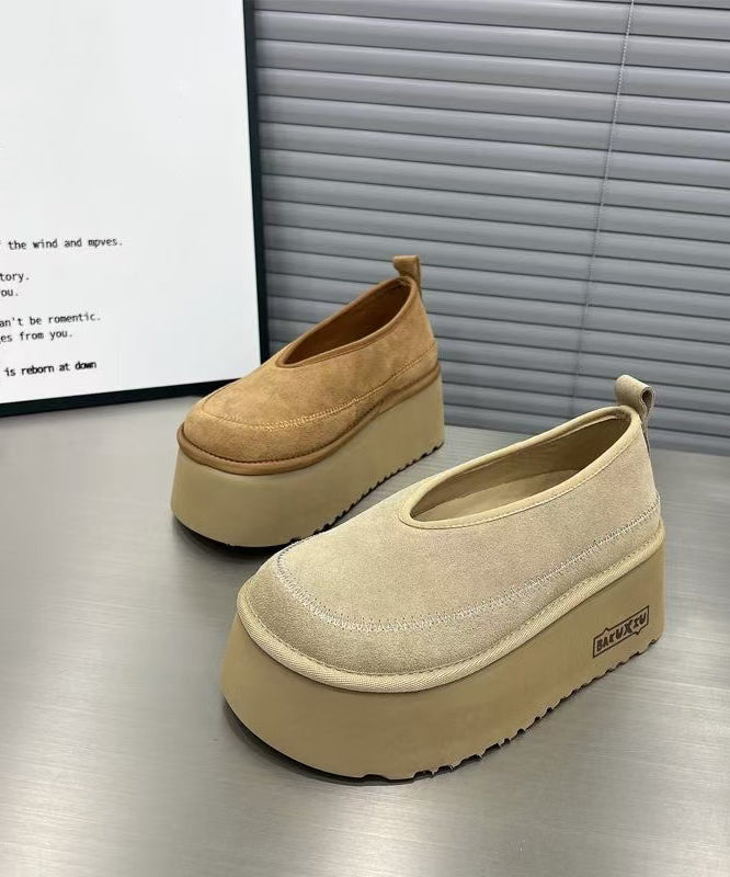 Stylish Apricot Suede Platform Flat Feet Shoes