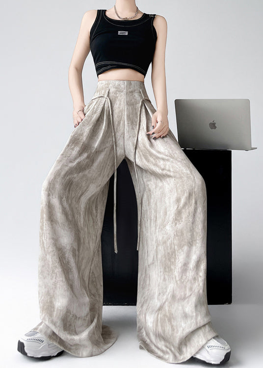 Stylish Apricot Tie Dye High Waist Ice Silk Wide Leg Pants Summer