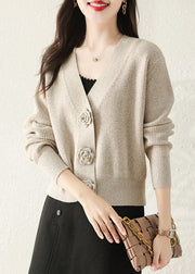 Stylish Apricot V Neck Button Knit Cardigans Fall