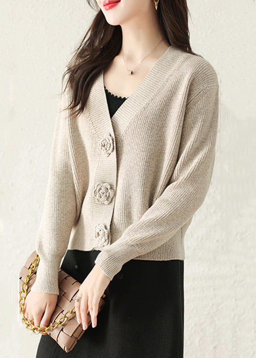 Stylish Apricot V Neck Button Knit Cardigans Fall