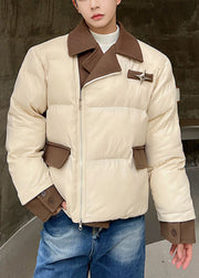 Stylish Apricot Zip Up Patchwork Men Parkas Spring