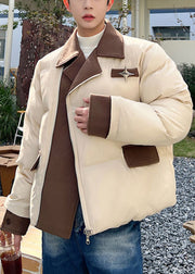 Stylish Apricot Zip Up Patchwork Men Parkas Spring