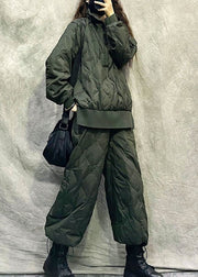 Stylish Army Green Fine Cotton Filled Two Piece Set Outfits Winter