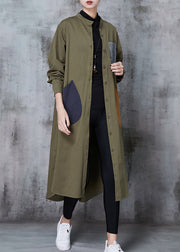 Stylish Army Green Oversized Patchwork Cotton Shirt Dress Spring