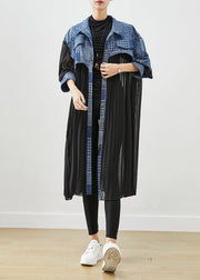 Stylish Asymmetrical Patchwork Wrinkled Cotton Trench Coat Fall