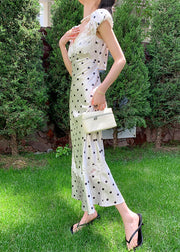 Stylish Beige Dot Patchwork Silk Long Dress Summer