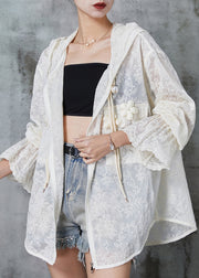 Stylish Beige Embroidered Floral Lace UPF 50+ Coat Jacket Spring