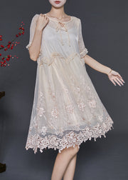 Stylish Beige Embroidered Patchwork Silk Party Dresses Summer