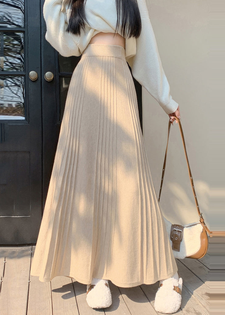 Stylish Beige Exra Large Hem Knit A Line Skirt Spring