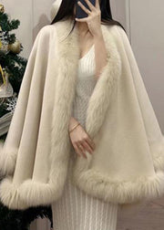 Stylish Beige Fox Collar Patchwork Woolen Coats Winter