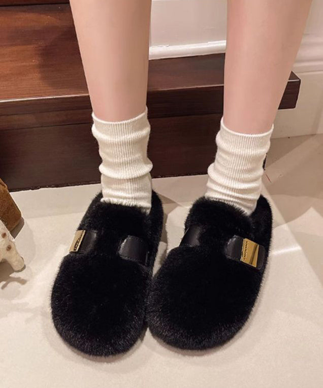 Stylish Beige Fuzzy Fur Slippers Shoes Splicing