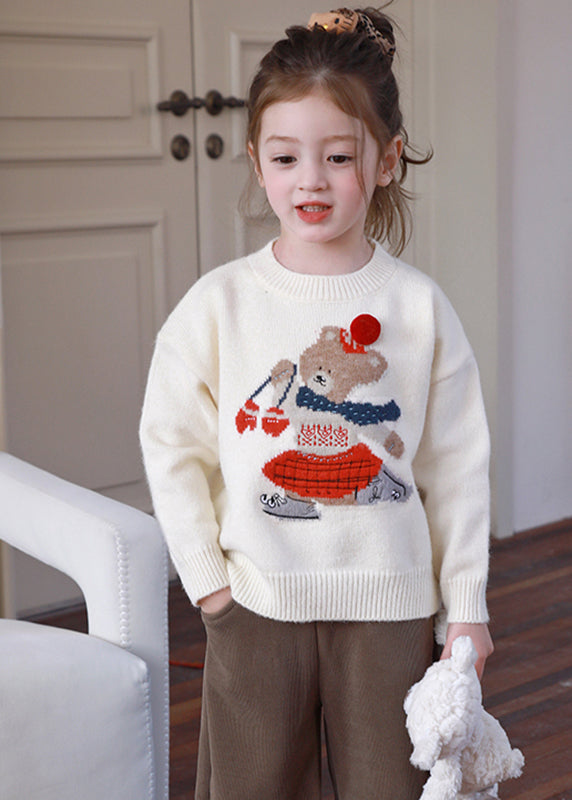 Stylish Beige Little Bear Cozy Cotton Knit Kids Sweater Spring