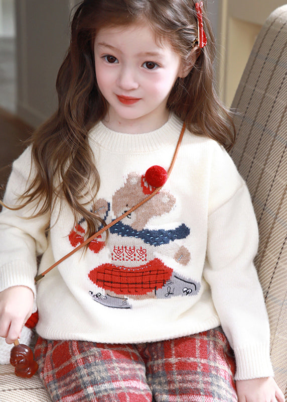 Stylish Beige Little Bear Cozy Cotton Knit Kids Sweater Spring