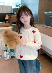 Stylish Beige Love Print Cotton Knit Kids Sweater Spring