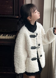 Stylish Beige O-Neck Patchwork Button Girls Faux Fur Coat Winter