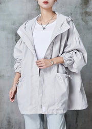 Stylish Beige Oversized Drawstring Cotton Trench Spring