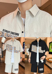 Stylish Beige Peter Pan Collar Mens Shirts And Shorts Two Pieces Set Summer