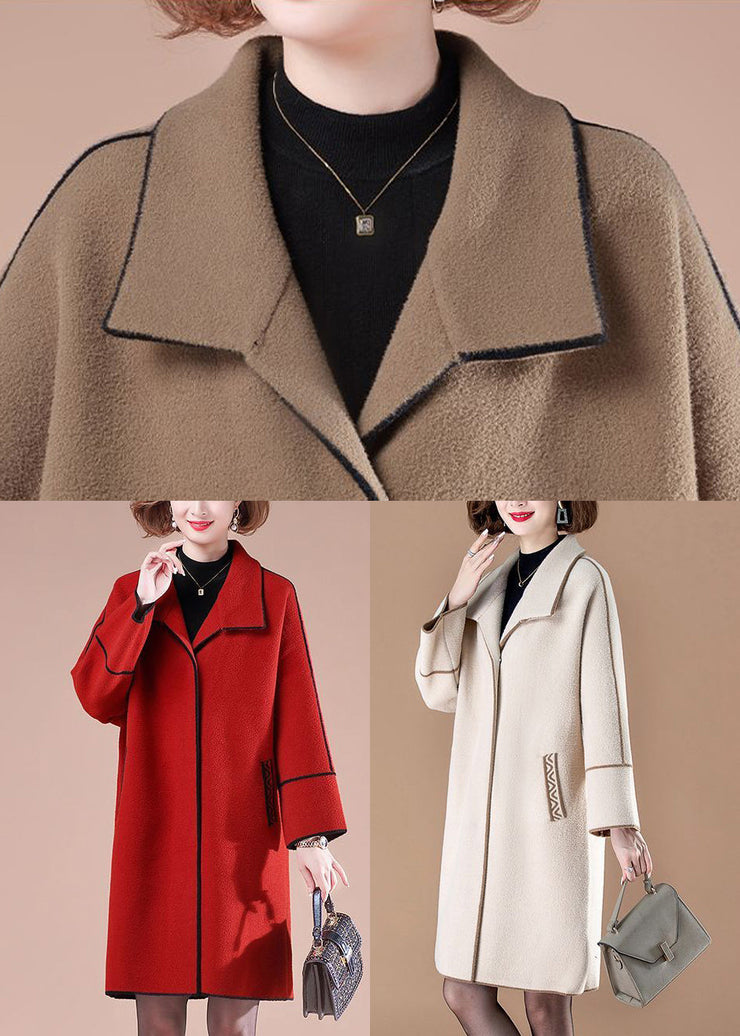 Stylish Beige Peter Pan Collar Patchwork Woolen Coats Winter