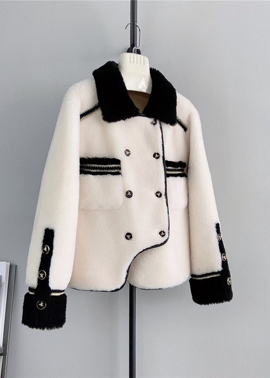 Stylish Beige Square Collar Asymmetrical Patchwork Woolen Coats Winter