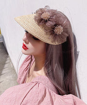 Stylish Beige Tulle Flower Empty Top Sunshade Hat Summer