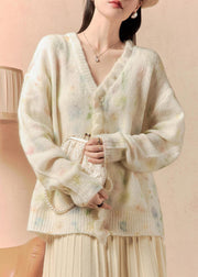 Stylish Beige V Neck Button Cozy Knit Sweaters Winter