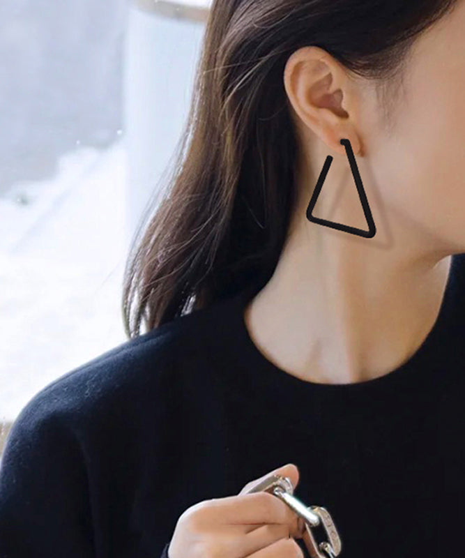 Stylish Black Acrylic Alloy Triangle Hoop Earrings