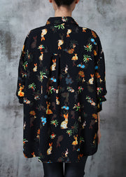 Stylish Black Animal Print Chiffon Shirt Spring