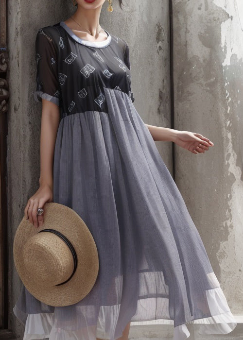 Stylish Black Asymmetrical Patchwork Cotton Dresses Summer