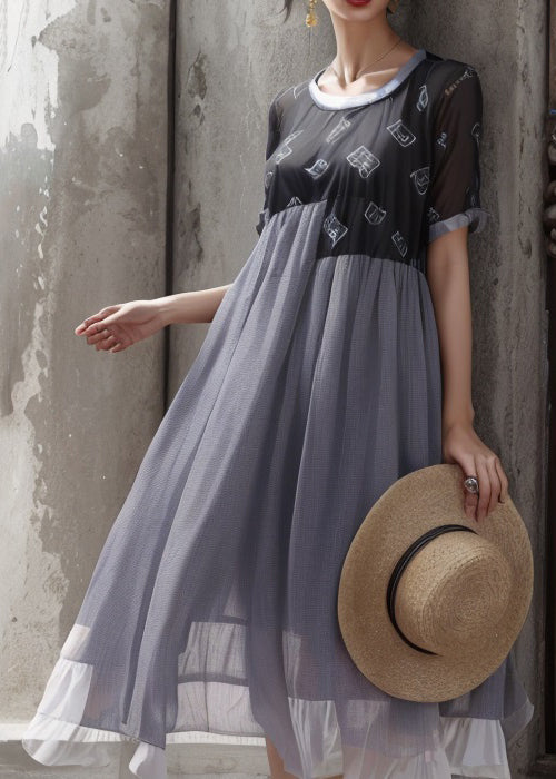 Stylish Black Asymmetrical Patchwork Cotton Dresses Summer