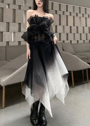 Stylish Black Asymmetrical Patchwork Tulle 2 Piece Outfit Summer