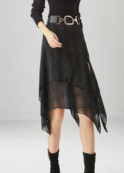 Stylish Black Asymmetrical Side Open Chiffon Skirt Summer