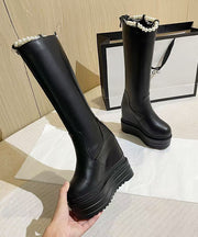 Stylish Black Bead Splicing Platform Boots