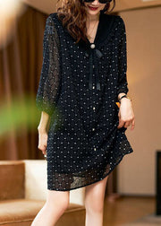 Stylish Black Bow Print Patchwork Chiffon Mid Dress Summer