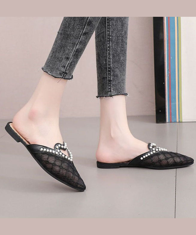 Stylish Black Breathable Mesh Splicing Slide Sandals Nail Bead