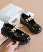 Stylish Black Buckle Strap Nail Bead Kids Girls Loafer Shoes