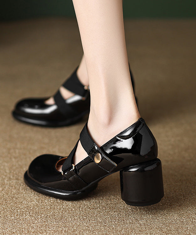 Stylish Black Elastic Band Buckle Strap Chunky Heel