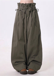 Stylish Black Elastic Waist Cotton Pants Spring