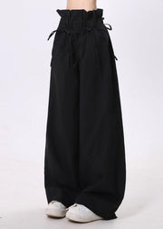 Stylish Black Elastic Waist Cotton Pants Spring