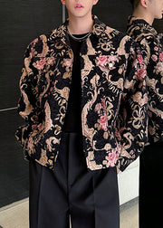 Stylish Black Embroideried Button Coats Men Fall