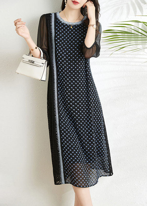 Stylish Black Embroideried Patchwork Lace Robe Dresses Half Sleeve