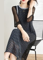 Stylish Black Embroideried Patchwork Lace Robe Dresses Half Sleeve