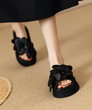 Stylish Black Floral Splicing Platform Slide Sandals