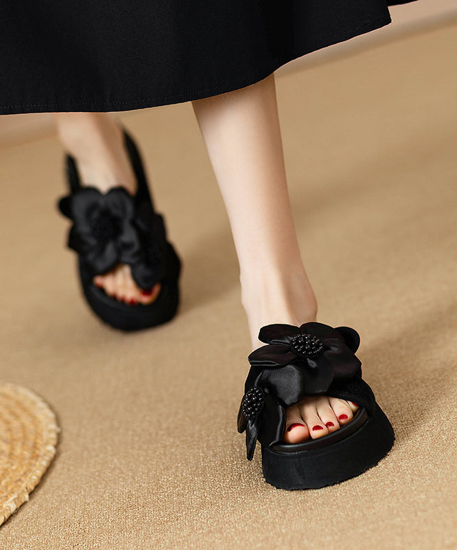 Stylish Black Floral Splicing Platform Slide Sandals