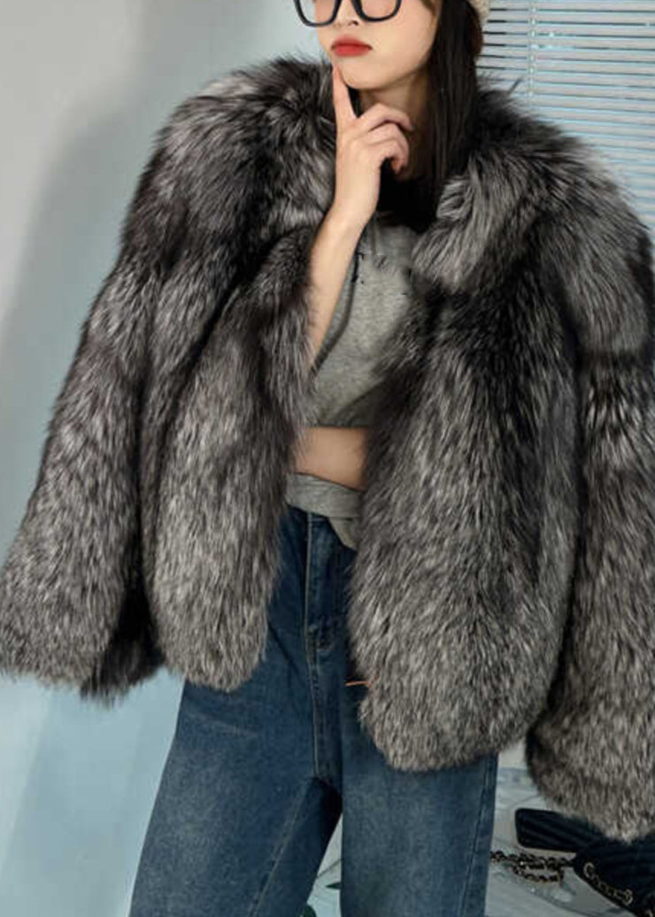 Stylish Black Grey Leather And Fur Coats Spring