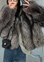 Stylish Black Grey Leather And Fur Coats Spring