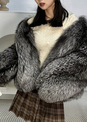 Stylish Black Grey Leather And Fur Coats Spring